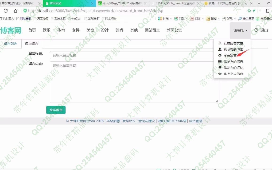 计算机源码设计实例-916大神JSP基于SSM多用户个人博客响应式网站设计截图