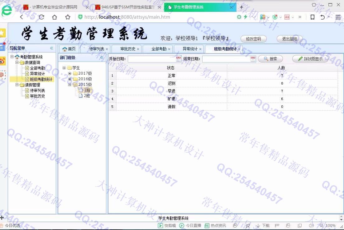 计算机源码设计实例-947JSP基于SSM学生考勤请假管理系统【定制】截图