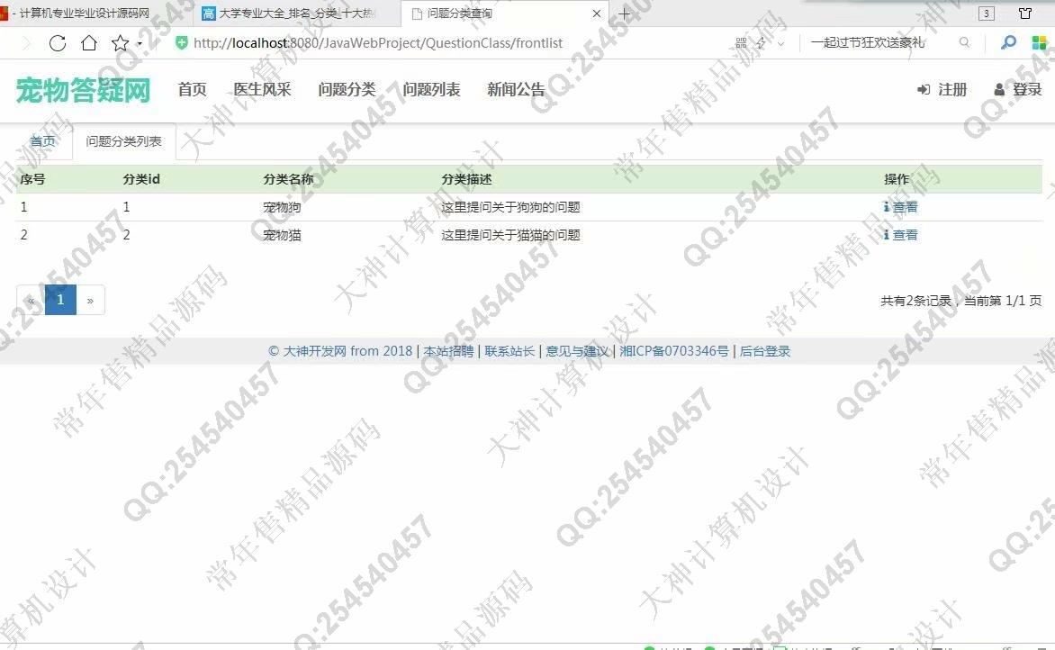 计算机源码设计实例-966大神JSP基于SSM宠物医生在线答疑网站截图