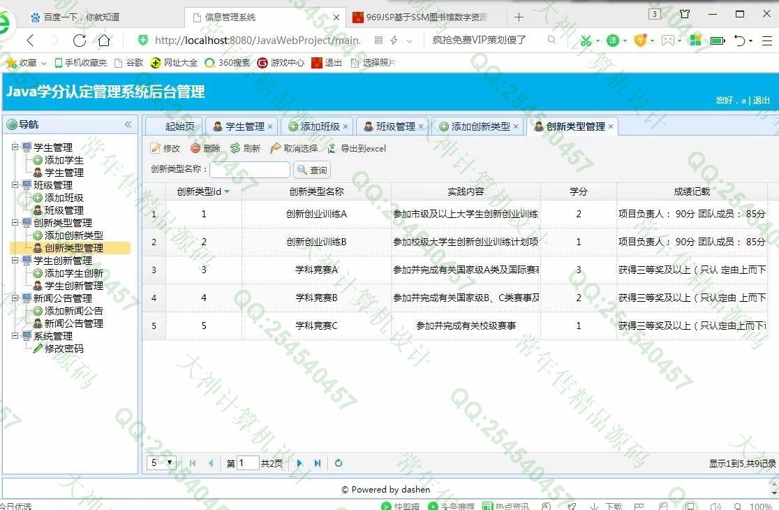 计算机源码设计实例-991大神JSP基于SSM创新学分认定系统截图