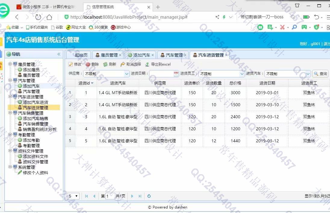 计算机源码设计实例-1084大神JSP基于SSM汽车4s店销售库存管理系统设计【定制】截图