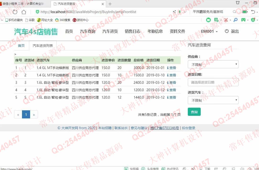 计算机源码设计实例-1084大神JSP基于SSM汽车4s店销售库存管理系统设计【定制】截图