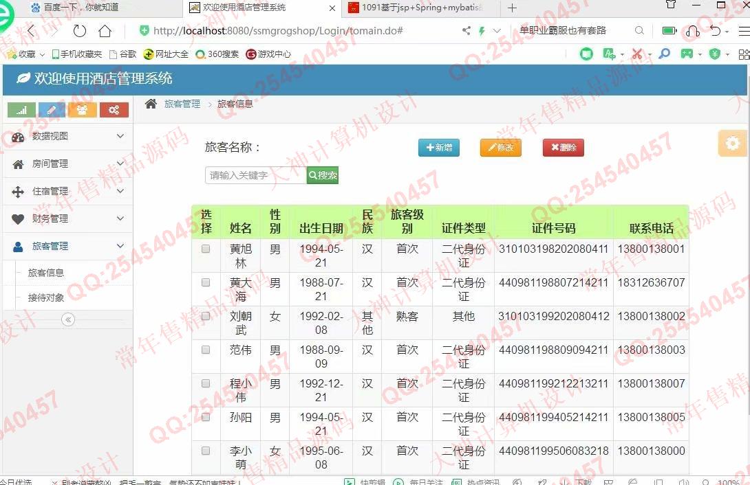 计算机源码设计实例-1092JSP基于SSM酒店后台管理系统设计截图