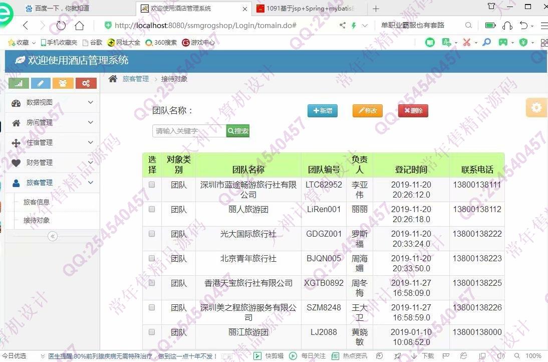 计算机源码设计实例-1092JSP基于SSM酒店后台管理系统设计截图