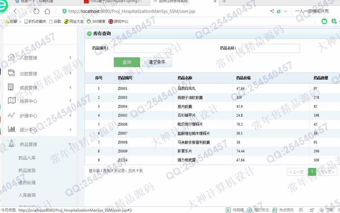 计算机源码设计实例-1093JSP基于SSM医院住院管理系统设计截图