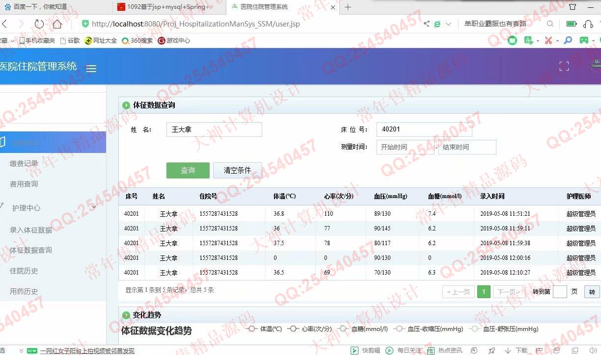 计算机源码设计实例-1093JSP基于SSM医院住院管理系统设计截图
