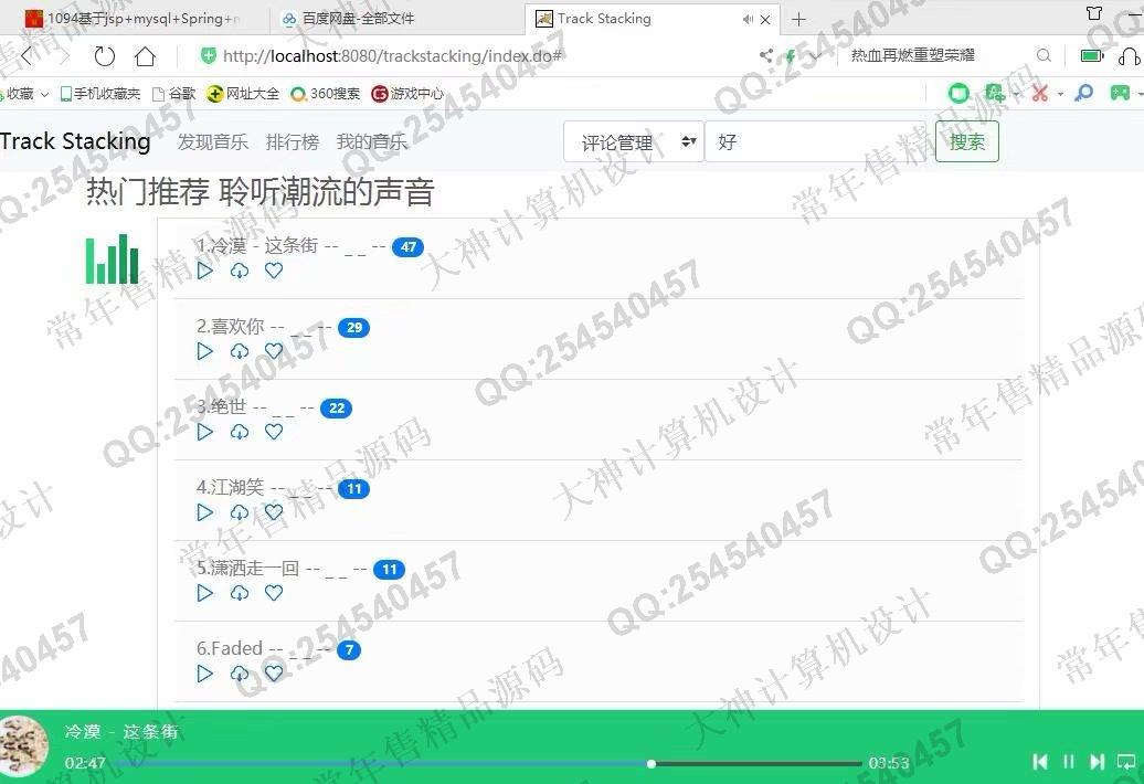 计算机源码设计实例-1101JSP基于SSM协同过滤音乐推荐管理系统设计截图
