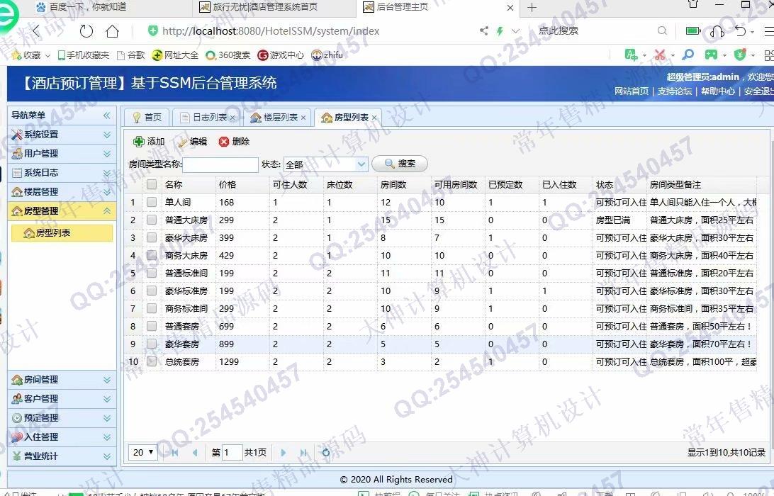 计算机源码设计实例-1117基于SSM酒店客房预订管理系统设计截图