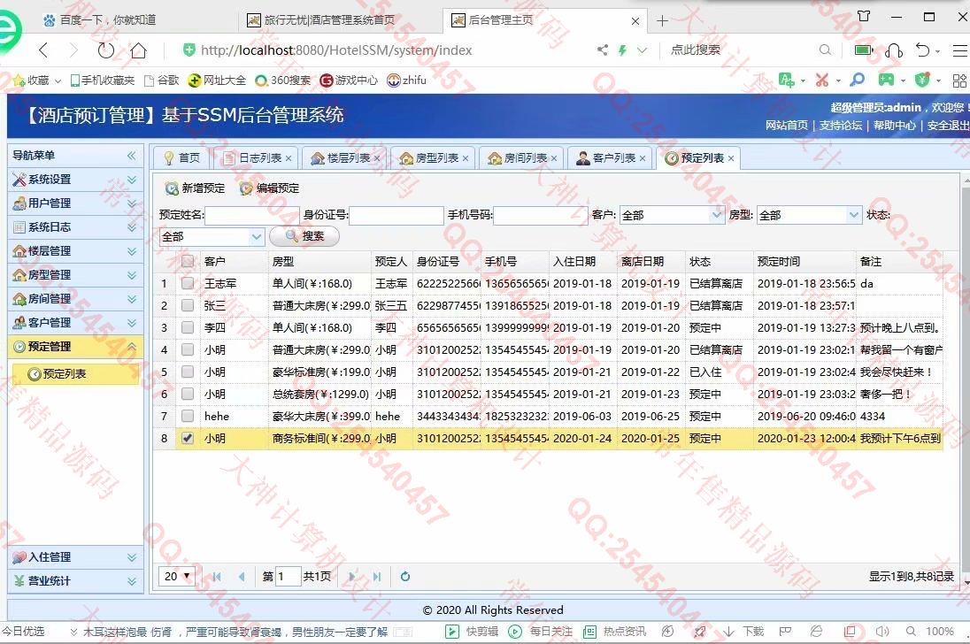 计算机源码设计实例-1117基于SSM酒店客房预订管理系统设计截图
