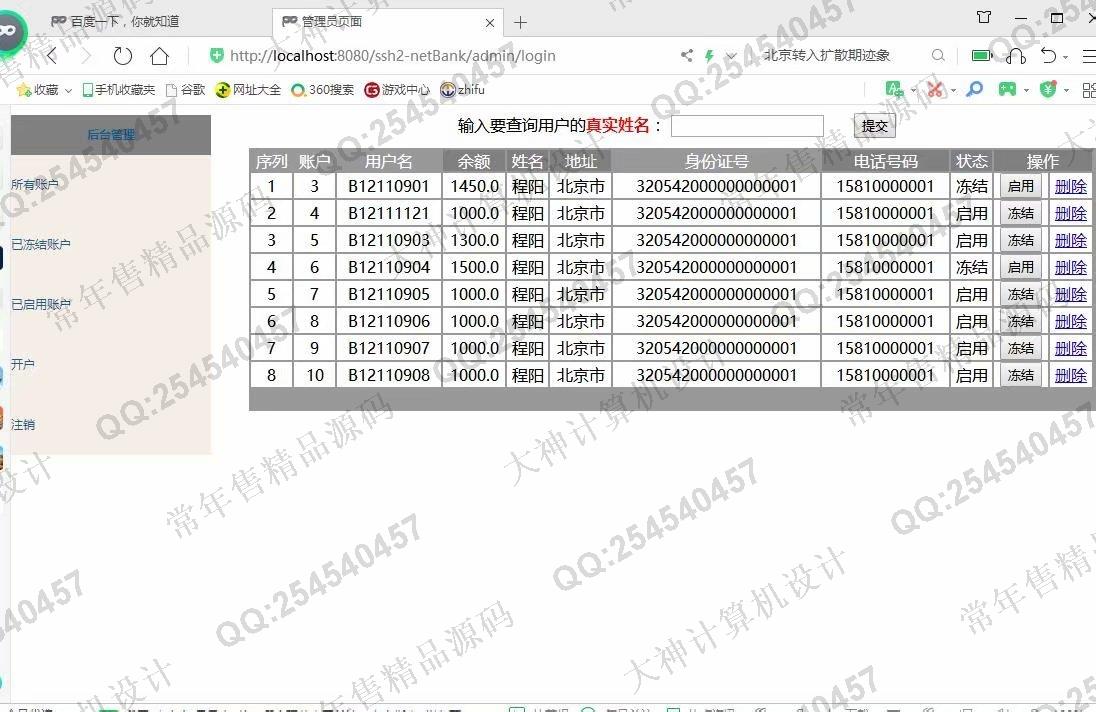 计算机源码设计实例-1134JSP基于SSH2框架网上银行管理系统截图
