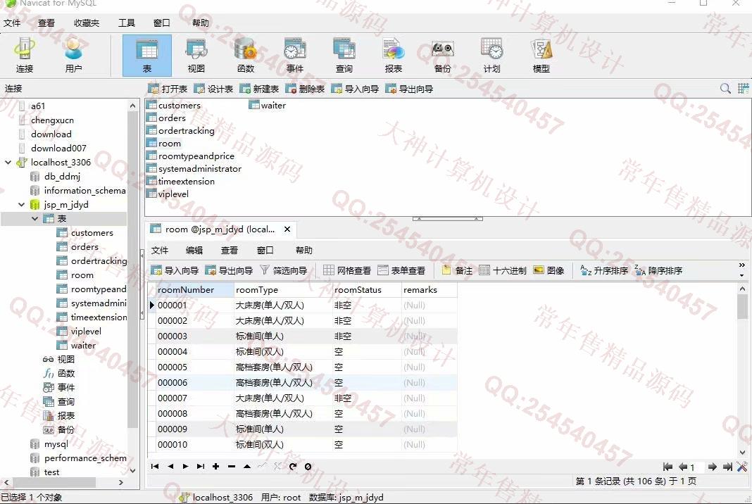 计算机源码设计实例-1136基于jsp+mysql宾馆预定管理系统截图