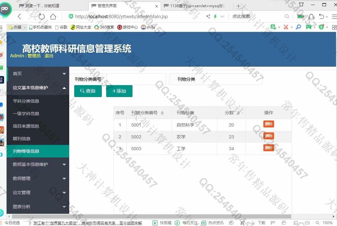 计算机源码设计实例-1139基于jsp+servlet+layui教师科研论文管理系统截图