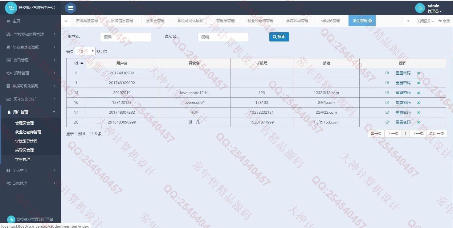计算机源码设计实例-1164JSP基于SpringMVC和Hibernate毕业生离校就业分析管理平台截图