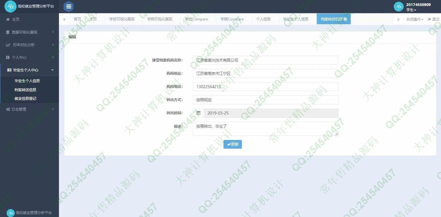计算机源码设计实例-1164JSP基于SpringMVC和Hibernate毕业生离校就业分析管理平台截图