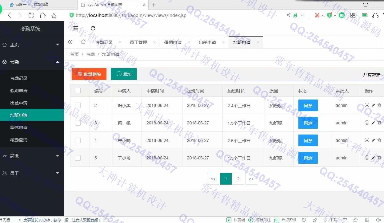 计算机源码设计实例-1166基于jsp+servlet+layui+mysql员工出差请假考勤管理系统截图