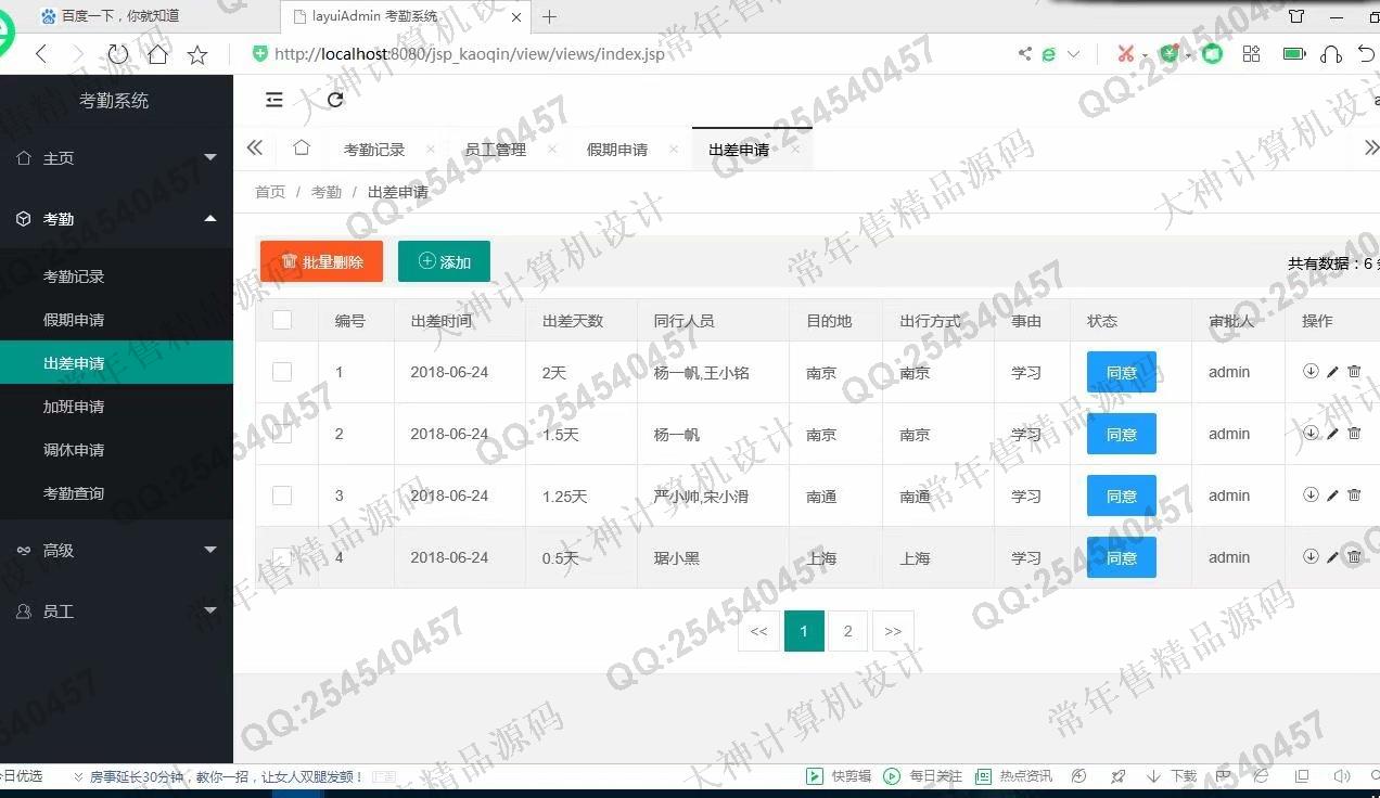 计算机源码设计实例-1166基于jsp+servlet+layui+mysql员工出差请假考勤管理系统截图