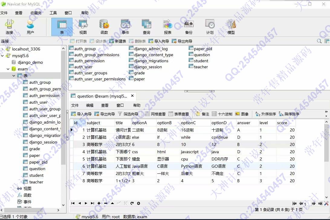 计算机源码设计实例-1218Python基于Django在线考试系统设计截图