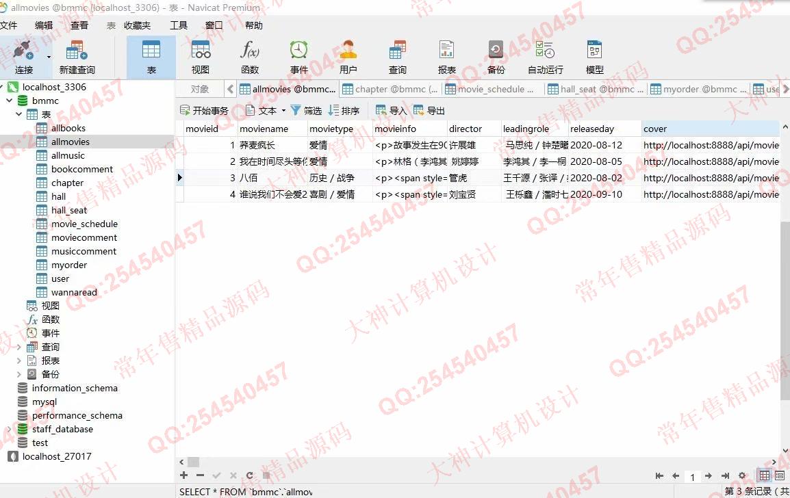 计算机源码设计实例-1245基于Vue+ElementUI+SpringBoot图书电影评论电影票选座购票系统截图