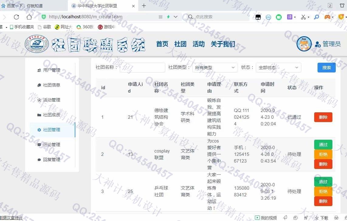计算机源码设计实例-1247基于Vue+Springboot学生社团管理系统设计截图