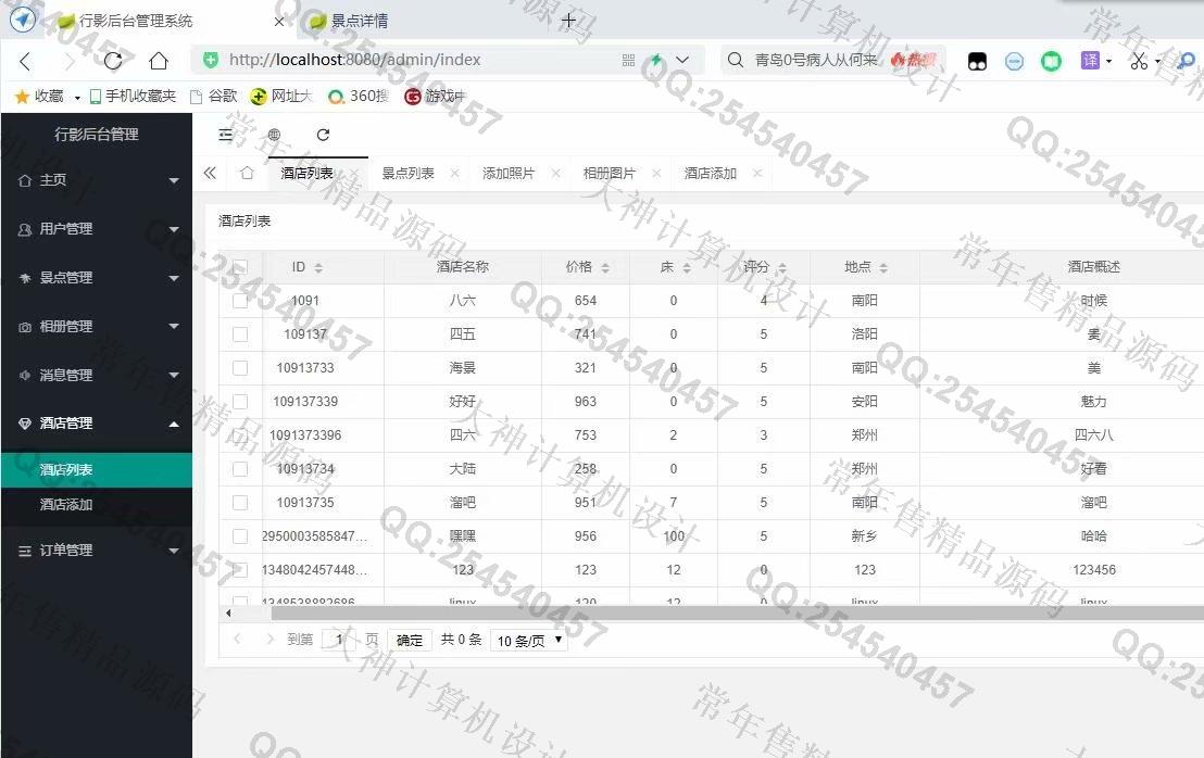 计算机源码设计实例-1250基于Springboot+Thymeleaf旅游景点酒店预订网站截图