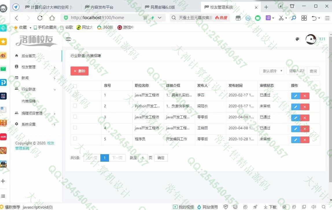 计算机源码设计实例-1254基于Springboot校友录校友会活动论坛捐赠系统截图