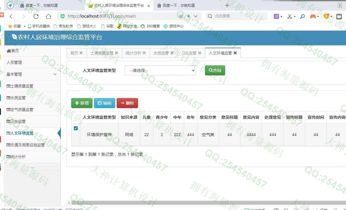 计算机源码设计实例-1308基于Springboot农村人居环境治理综合监管平台设计截图