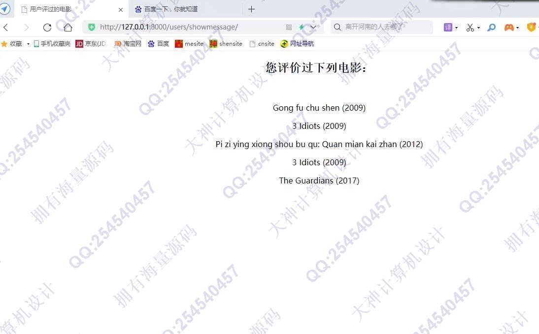 计算机源码设计实例-1330Python基于协同过滤算法的电影推荐视频网站设计带文档截图