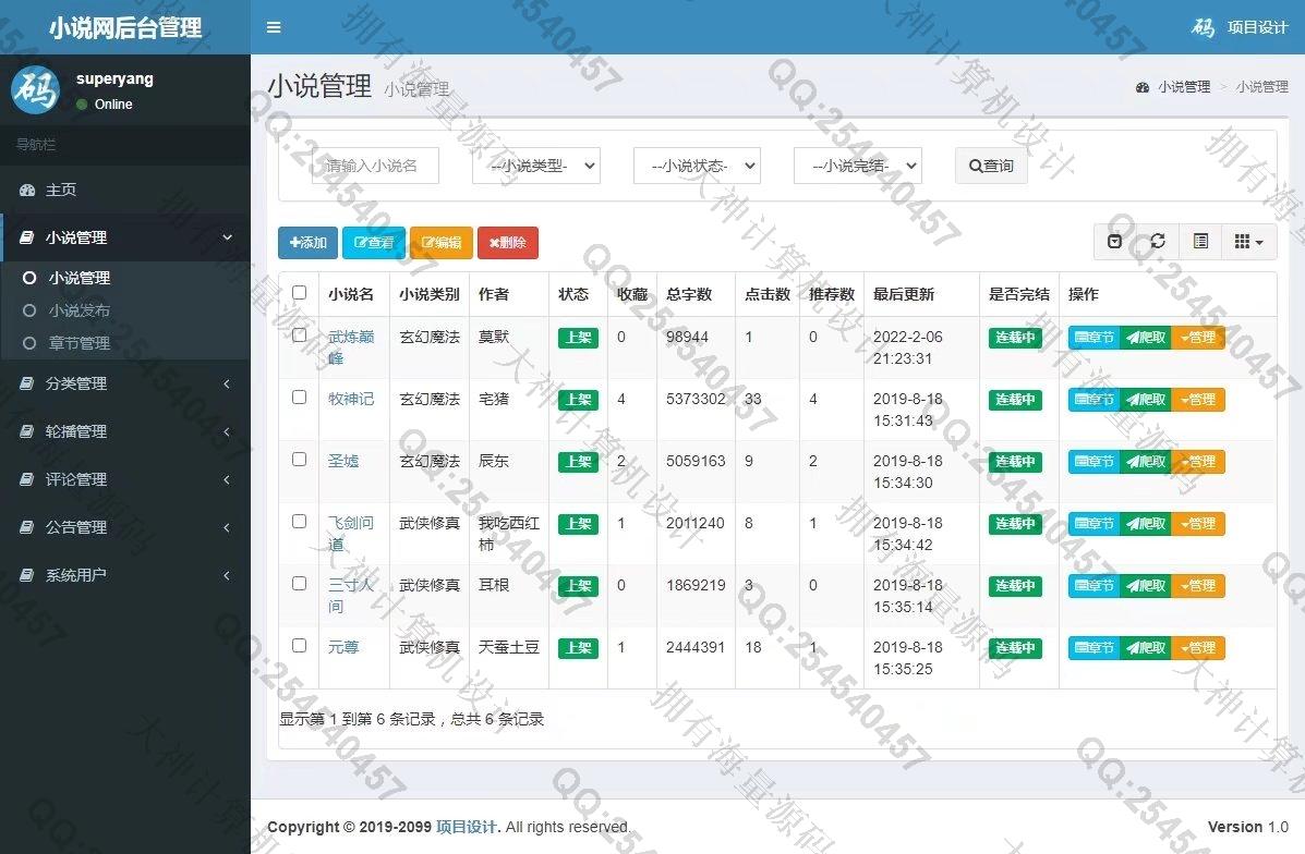 计算机源码设计实例-1336基于SSM小说阅读网站设计小说爬虫设计带文档截图