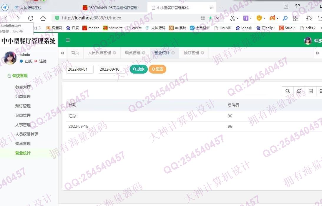计算机源码设计实例-1354基于Springboot中小餐厅点餐管理系统设计带文档截图