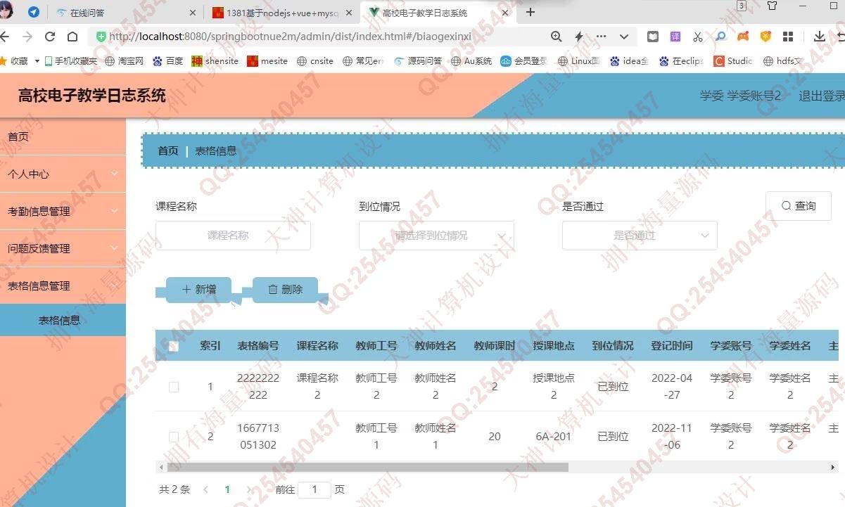 计算机源码设计实例-1382基于Springboot+Vue+ElementUI高校电子教学日志系统设计截图