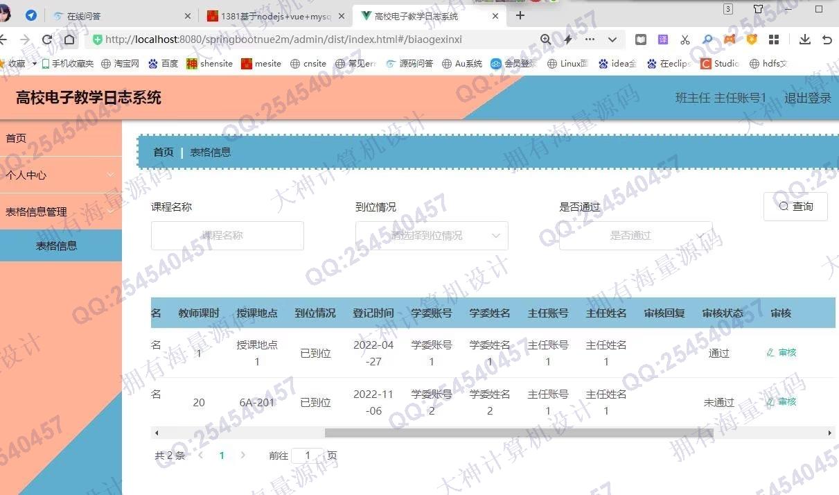 计算机源码设计实例-1382基于Springboot+Vue+ElementUI高校电子教学日志系统设计截图