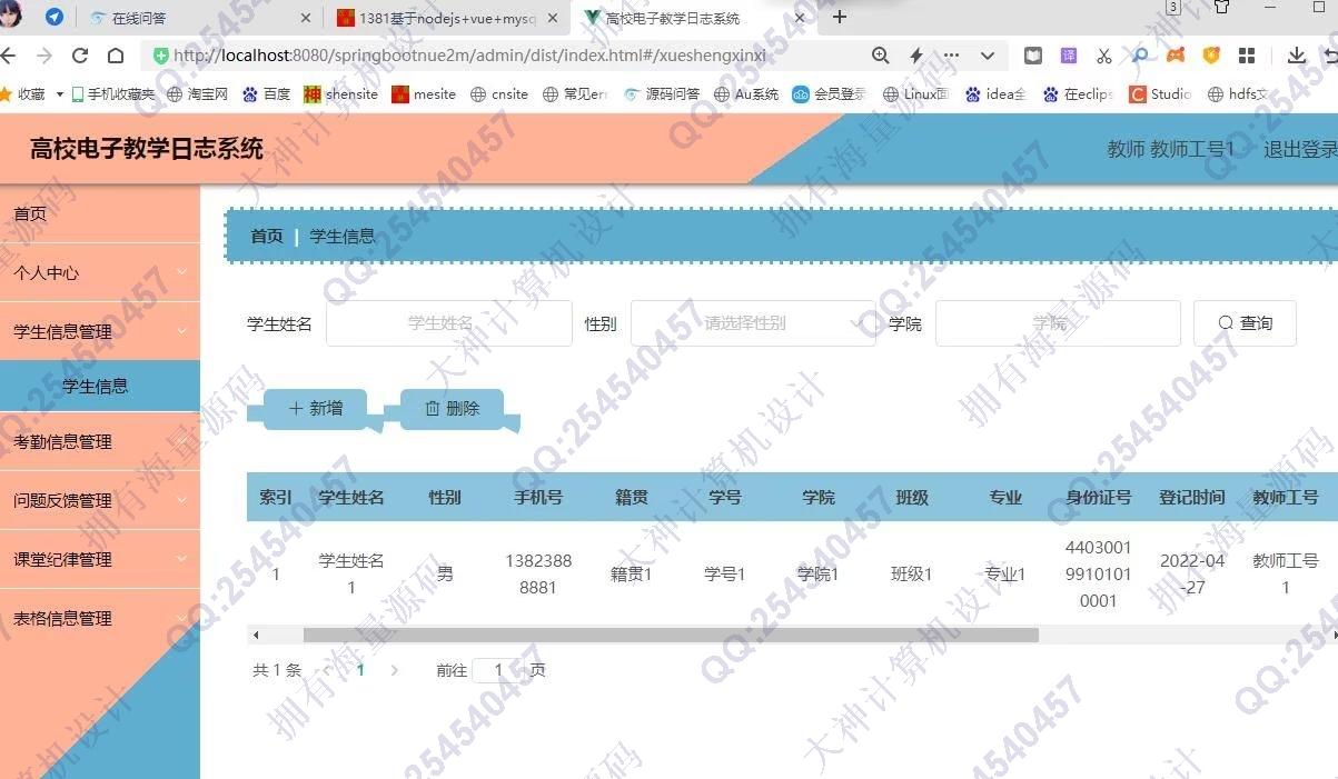 计算机源码设计实例-1382基于Springboot+Vue+ElementUI高校电子教学日志系统设计截图