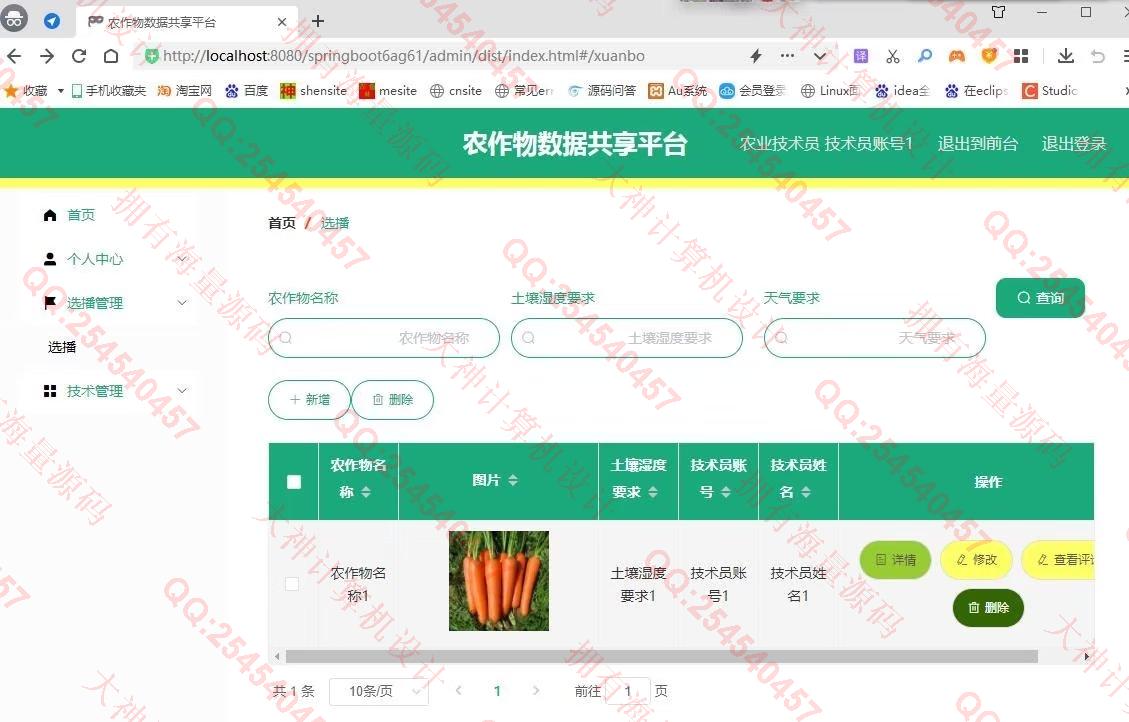计算机源码设计实例-1391基于Vue+Springboot+LayUI前后端分离农作物数据共享平台设计带文档截图