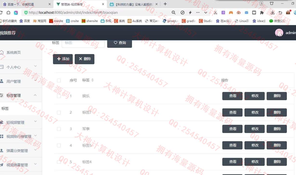 计算机源码设计实例-1464基于Python的短视频推荐网站设计带Scrapy爬虫及可视化大屏展示截图