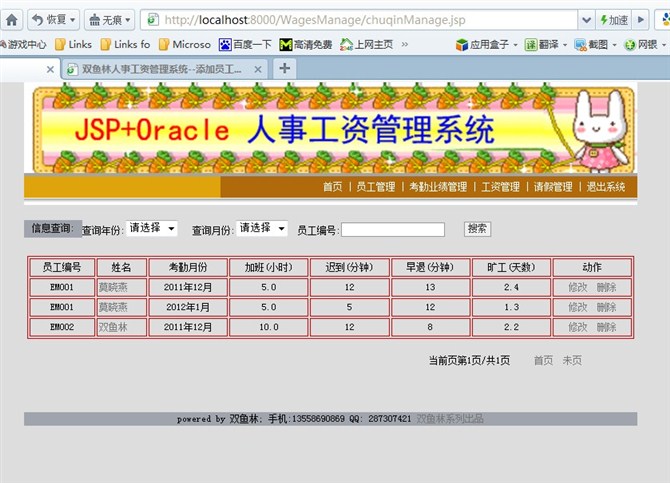计算机源码设计实例-大神JSP+Oracle人事工资管理系统截图