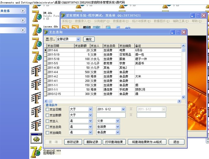计算机源码设计实例-DELP002家庭财务管理系统截图