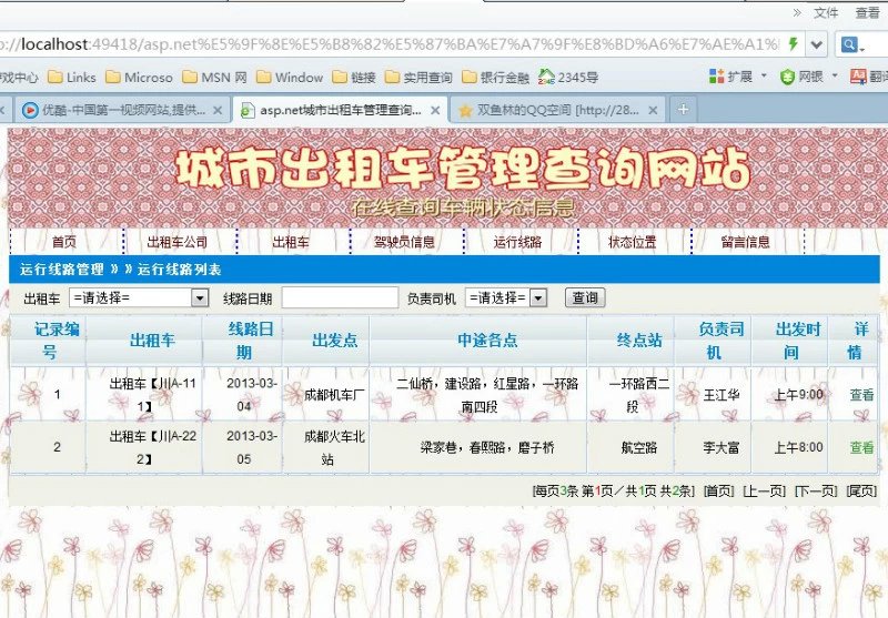 计算机源码设计实例-376大神asp.net城市出租车状态查询网站截图