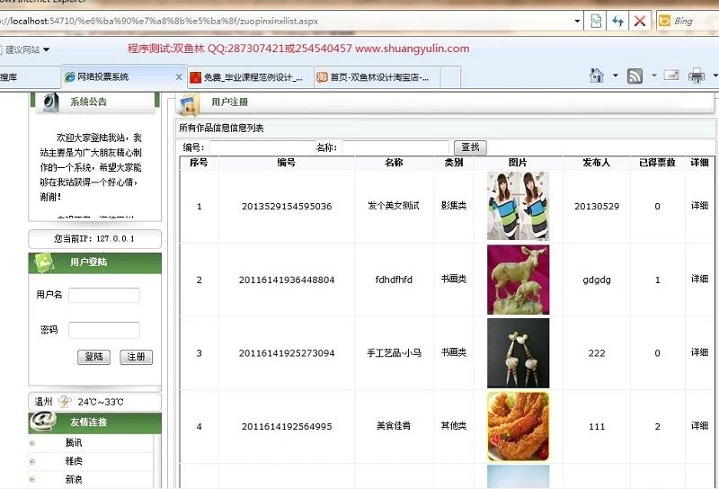 计算机源码设计实例-407asp.net作品投票网站系统 截图