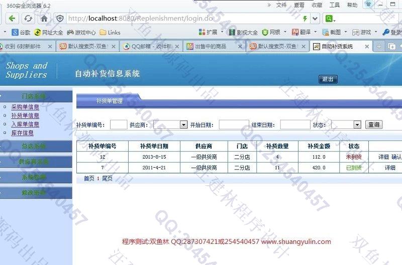 计算机源码设计实例-433JSP基于SpringMVC+Hibernate自动补货商品采购系统截图