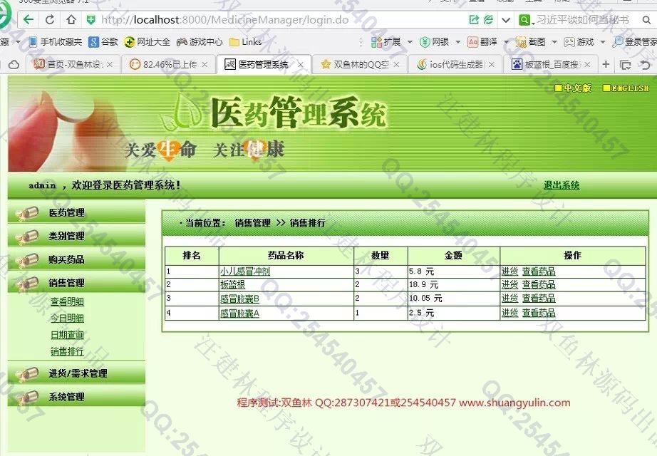 计算机源码设计实例-542jsp医药药品销售管理系统(Struts1+Hibernate+MySQL实现)截图