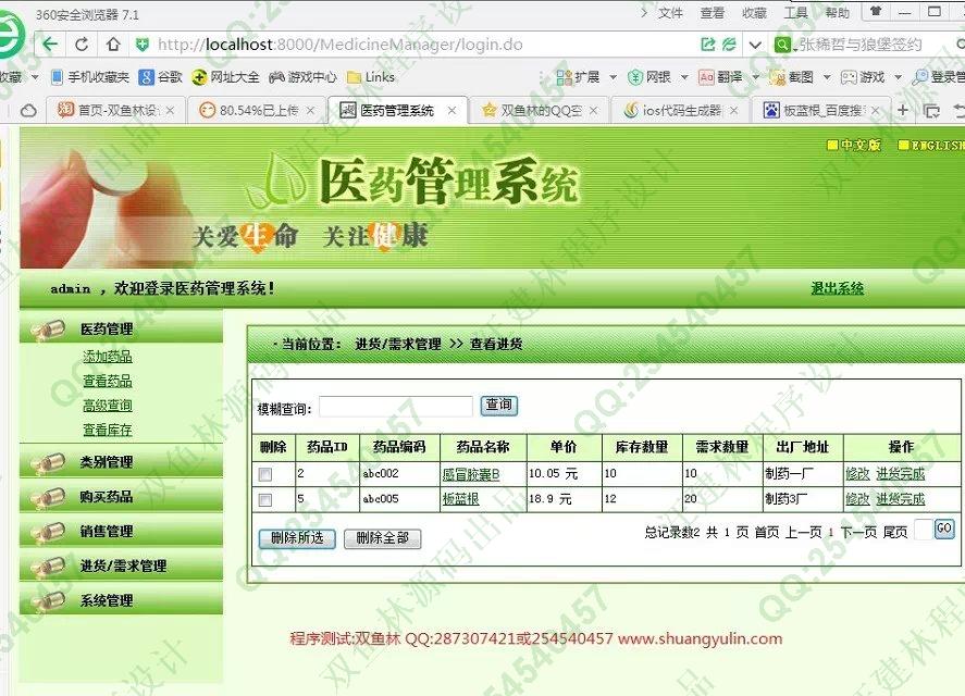 计算机源码设计实例-542jsp医药药品销售管理系统(Struts1+Hibernate+MySQL实现)截图