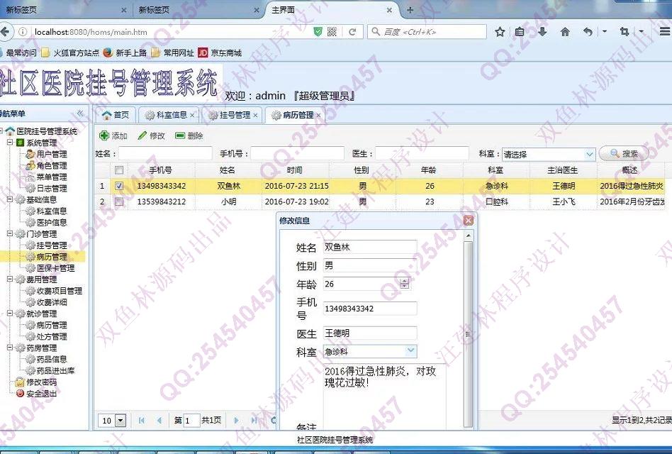 计算机源码设计实例-637SpringMVC_MyBatis_EasyUI医院挂号门诊系统截图