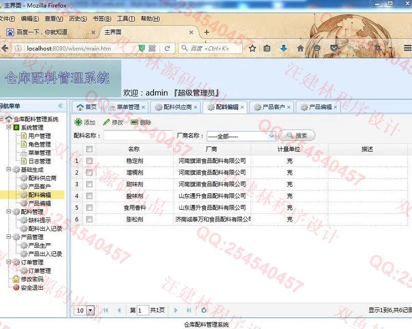 计算机源码设计实例-648SpringMVC_Mybatis_EasyUI仓库配料产品生产管理系统截图