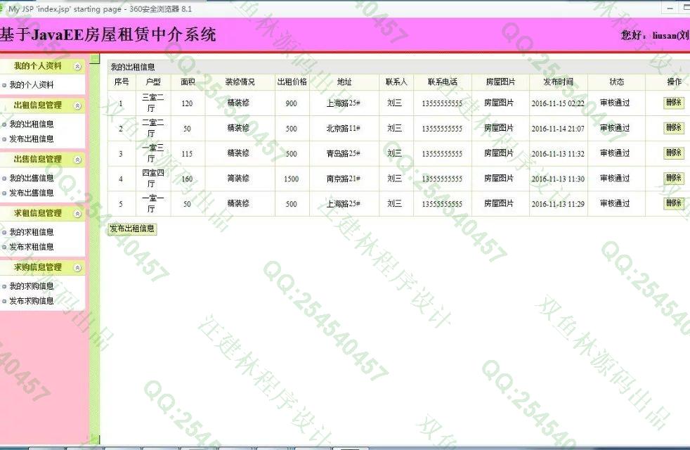计算机源码设计实例-650JavaEE基于SSH2房屋租赁求购销售中介系统设计截图