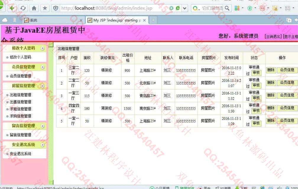 计算机源码设计实例-650JavaEE基于SSH2房屋租赁求购销售中介系统设计截图