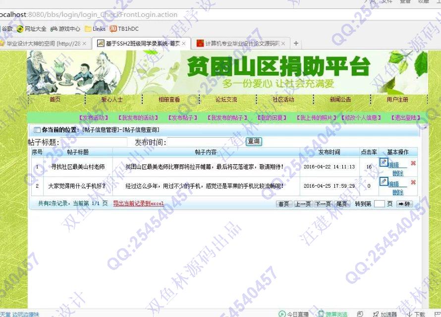 计算机源码设计实例-M017大神SSH2贫困山区捐助交流bbs论坛平台设计截图