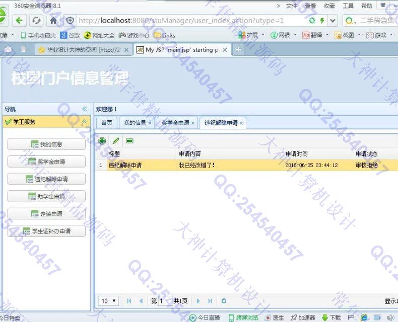 计算机源码设计实例-692JSP基于SSH2_EasyUI校园门户信息系统截图