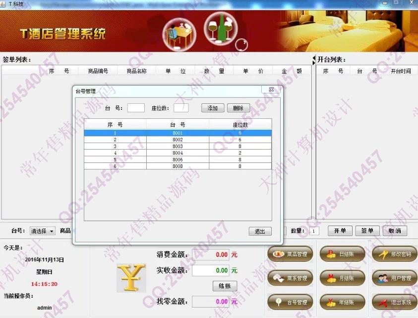 计算机源码设计实例-701Java Swing酒店管理系统截图