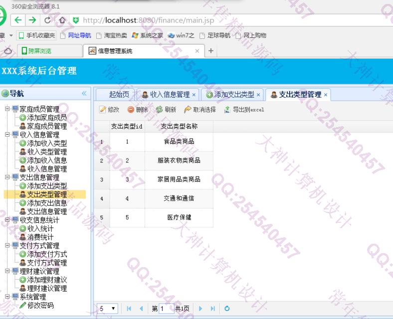 计算机源码设计实例-743大神SSH2_EasyUI家庭财务理财系统截图