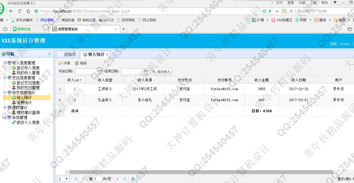 计算机源码设计实例-743大神SSH2_EasyUI家庭财务理财系统截图